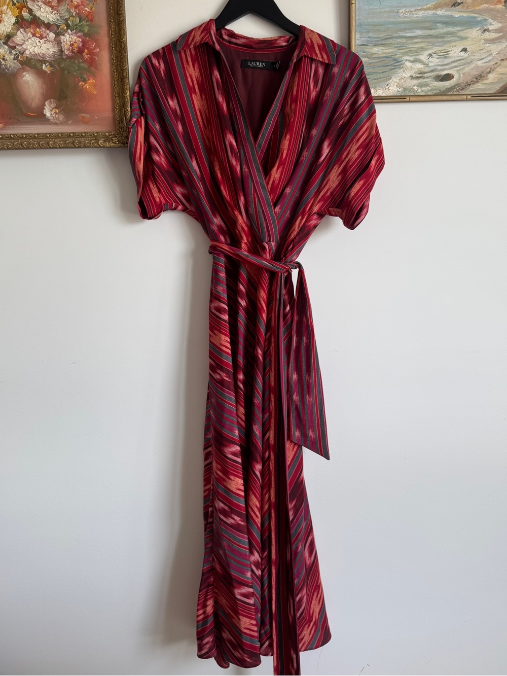 Drape -y Lauren Ralph Lauren Red and Pink Striped Faux-Wrap Maxi Dress